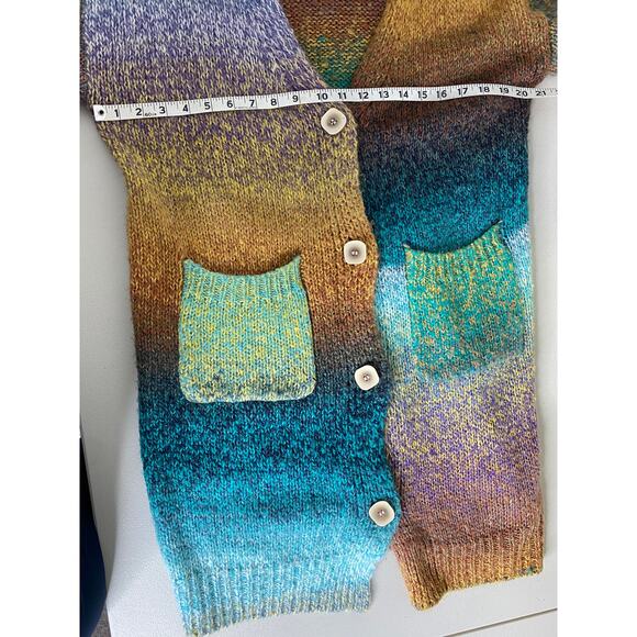CGYY Multicolored Rainbow Chunky Knit Wool Longline Duster Cardigan Sweater Med - Picture 5 of 7